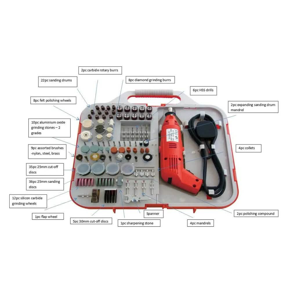 VCT Tools 228-Piece Rotary Tool Kit - Dremel Style For Grinding, Sanding, Polishing, Drilling