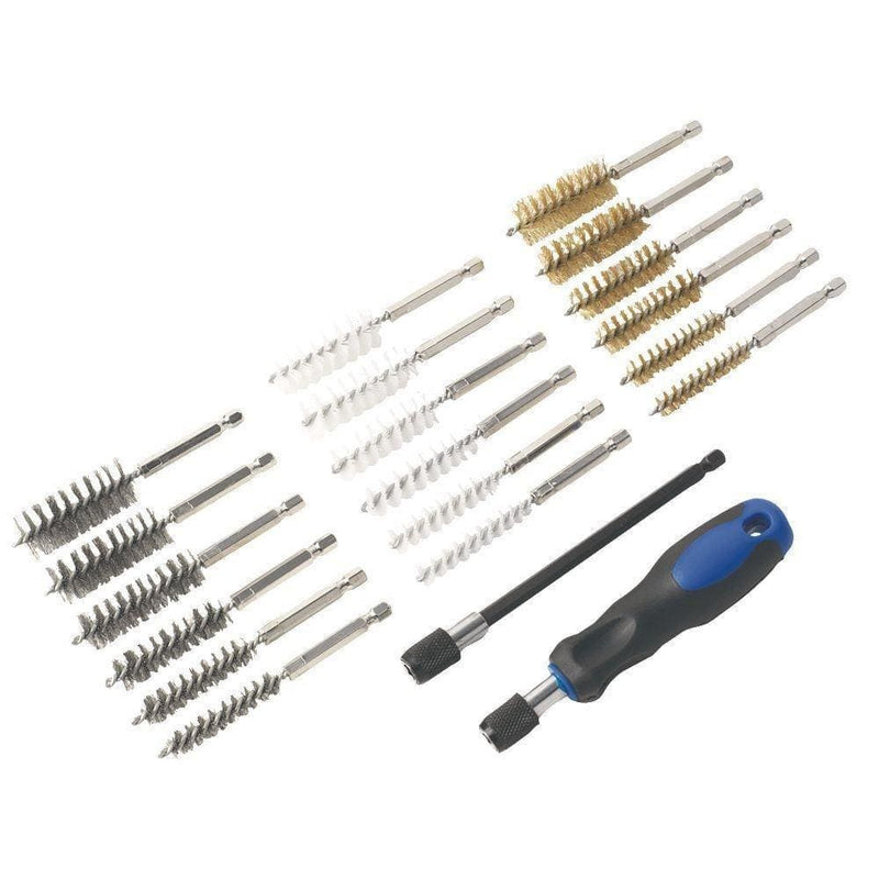 tooltime 20Pc Spiral Thin Wire Brush Set Brass Hex Head Handle Drill Bit Pipe Cleaner Kit