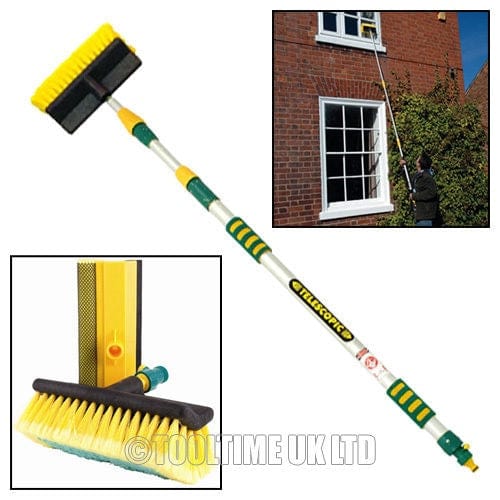 tooltime 3m 9ft Aluminium Triple Telescopic Car Wash Window Brush Hose Connect + Squeegee