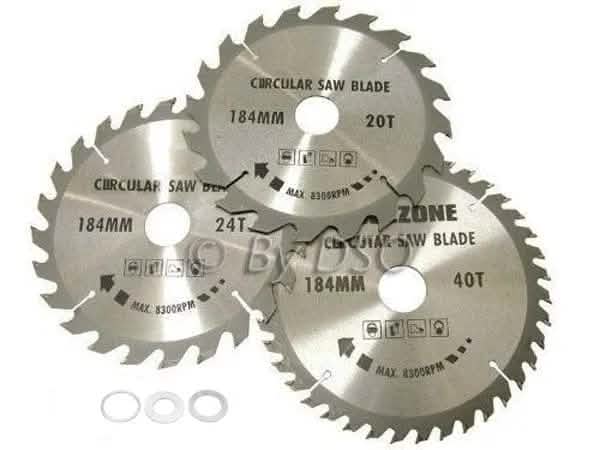 tooltime 3Pc 184Mm Tct Circular Saw Blades 20, 24 & 40 Teeth +  Adapter O Rings 185Mm