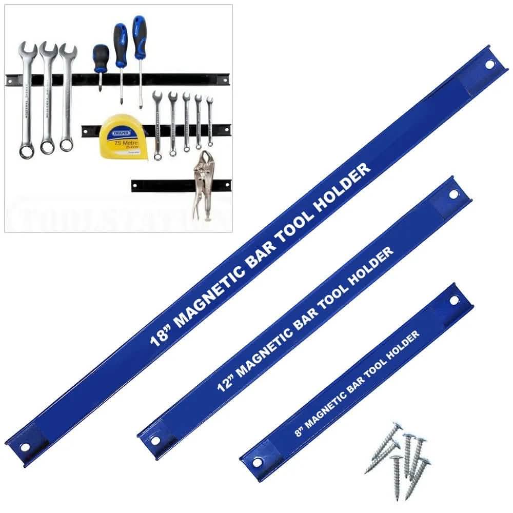 tooltime 3pc Magnetic Bar Tool Holder Wall Storage Rack System 8" 12" 18" Organiser Rails