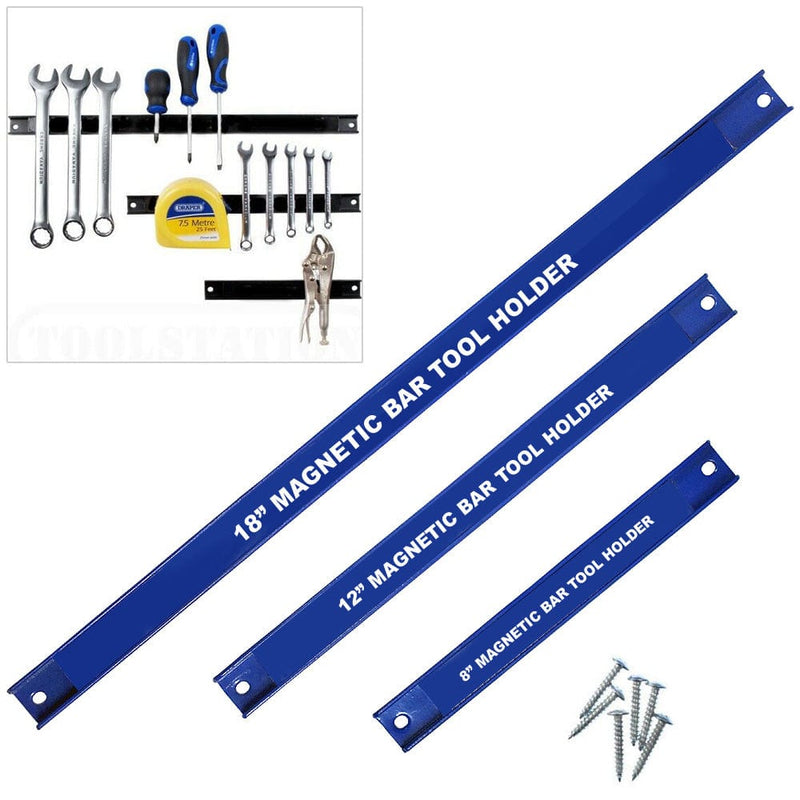 tooltime 3pc Magnetic Bar Tool Holder Wall Storage Rack System 8" 12" 18" Organiser Rails