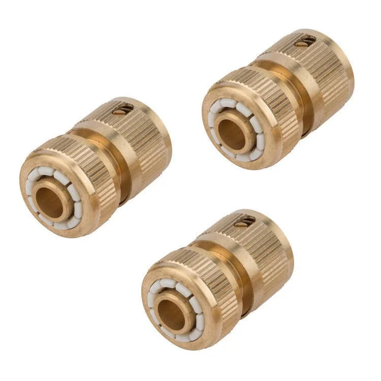 tooltime 3PK BRASS AUTO WATER STOP HOSE CONNECTOR FEMALE QUICK FIT TO 1/2" COMPRESSION