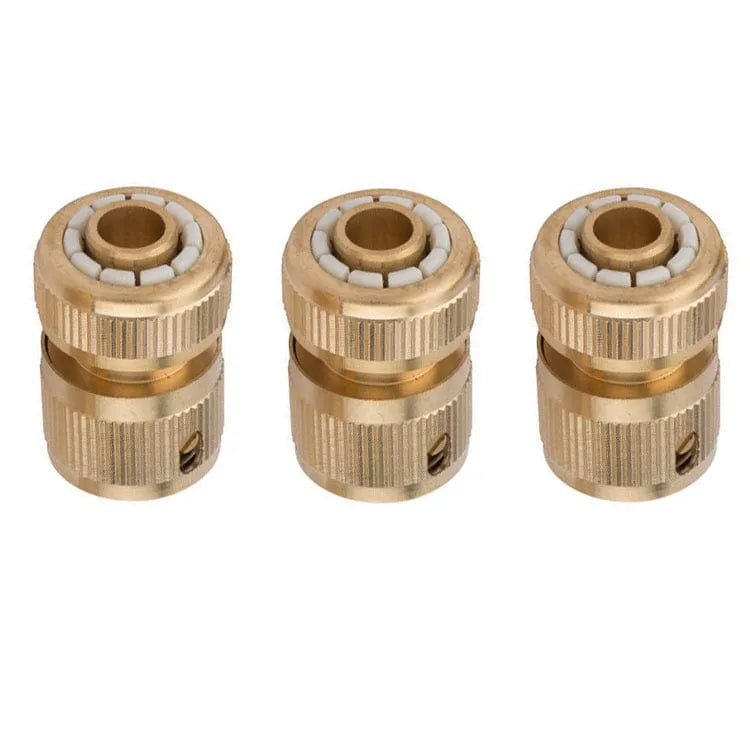 tooltime 3PK BRASS AUTO WATER STOP HOSE CONNECTOR FEMALE QUICK FIT TO 1/2" COMPRESSION