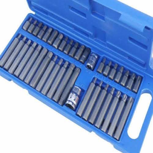 tooltime 40Pc 1/2" 3/8" Dr Hex Star Spline Torx Bit Socket Set + Storage Carry Case