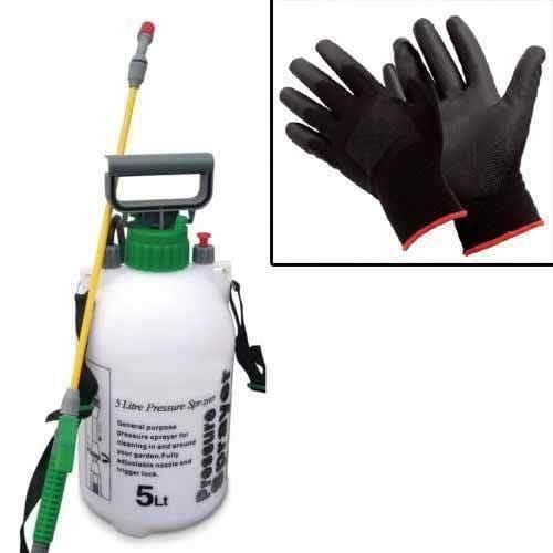 tooltime 5 LITRE GARDEN KNAPSACK WEEDKILLER CHEMICAL PESTICIDE PRESSURE SPRAYER + GLOVES