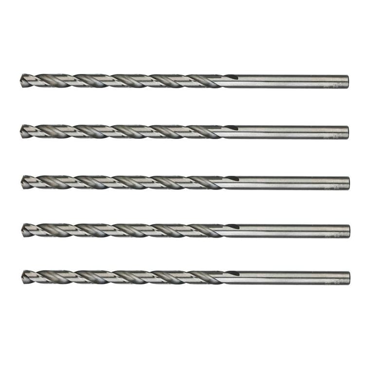 tooltime 5 PCS 4MM HSS HIGH SPEED STEEL LONG DRILL BIT SET 4MM X 119MM METAL PLASTIC WOOD