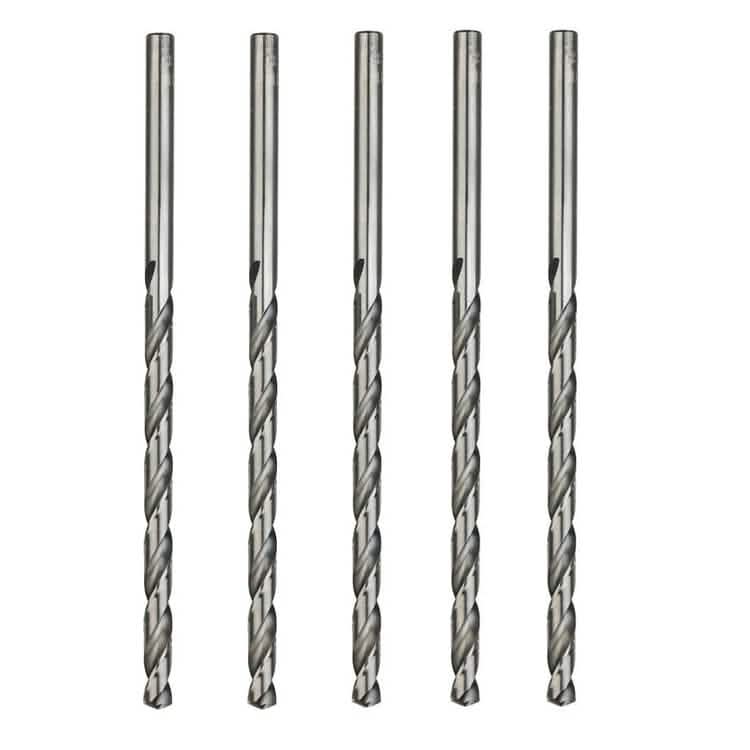 tooltime 5 PCS 4MM HSS HIGH SPEED STEEL LONG DRILL BIT SET 4MM X 119MM METAL PLASTIC WOOD