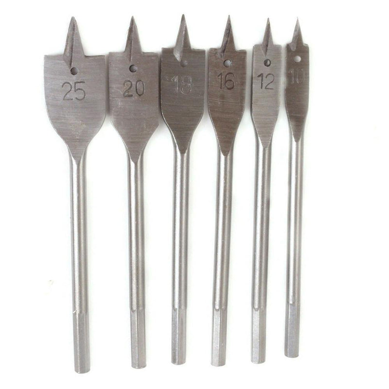 tooltime 6Pc Flat Spade Wood Boring Hole Saw Cutter Drill Bit Set 10,12,16,18,20,25Mm