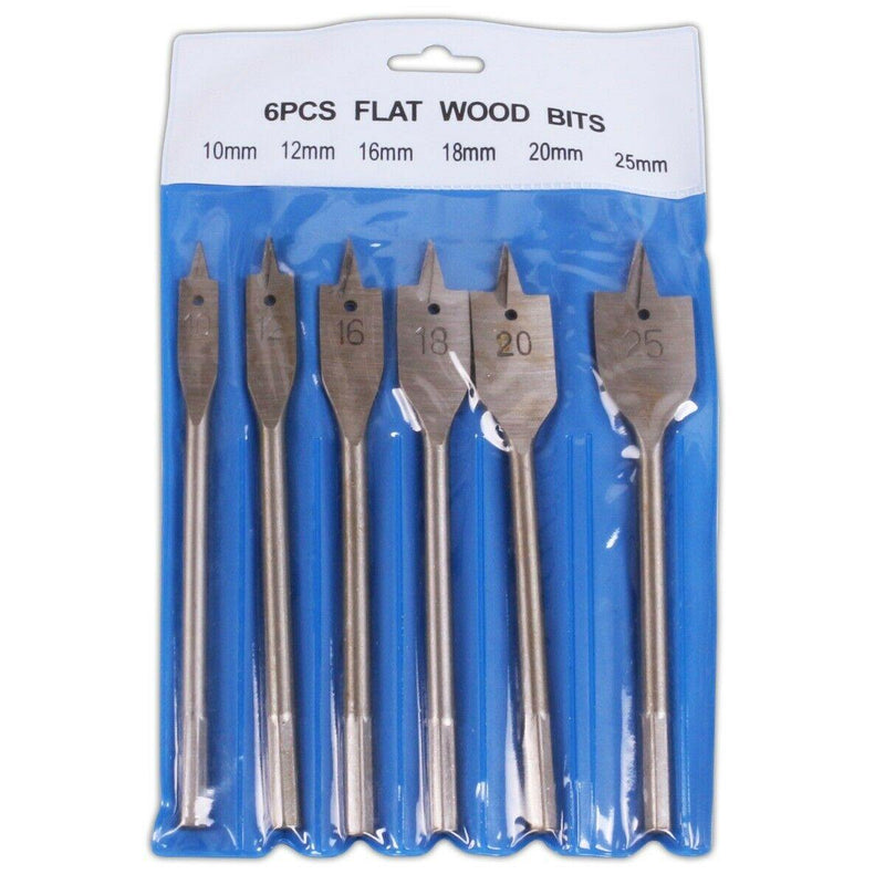 tooltime 6Pc Flat Spade Wood Boring Hole Saw Cutter Drill Bit Set 10,12,16,18,20,25Mm