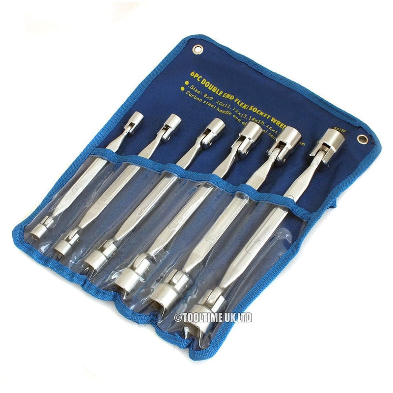 tooltime 6Pc Flexi Flexible Dual Head Double Ended Socket Spanners Wrenches Set 8Mm-19Mm