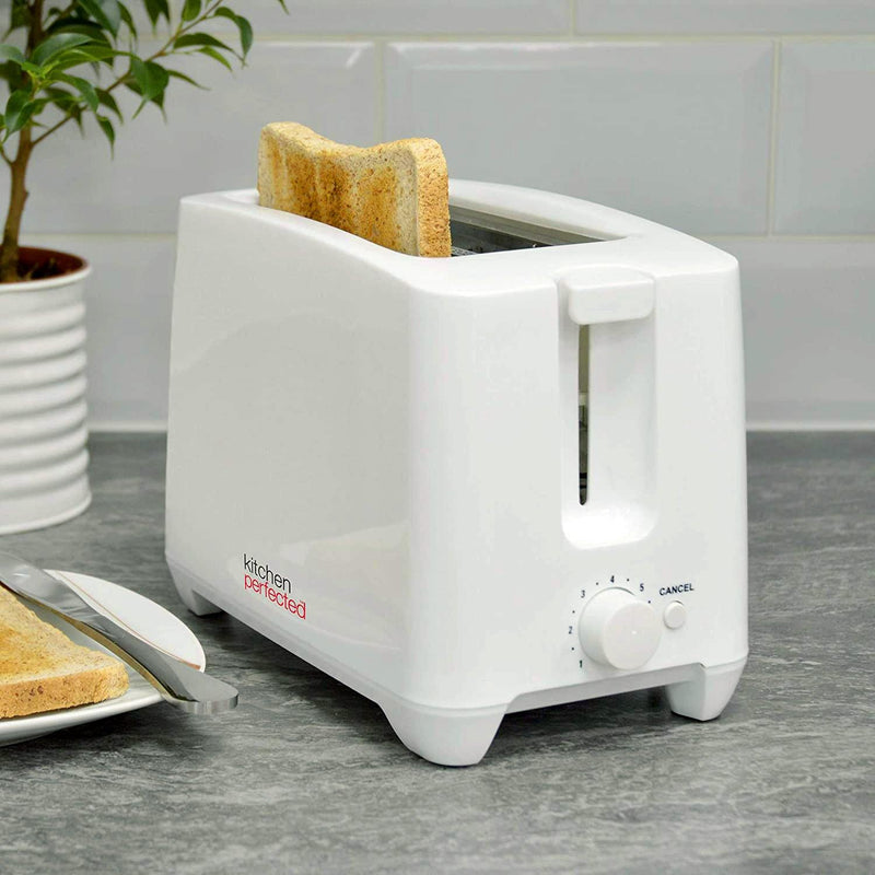 tooltime 750W White 2 Slice Extra Wide Slot Cool Touch Toaster Variable Browning Control