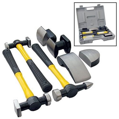 tooltime 7Pc Car Dent Removal Body Repair Panel Beating Fibreglass Hammers Tool Kit