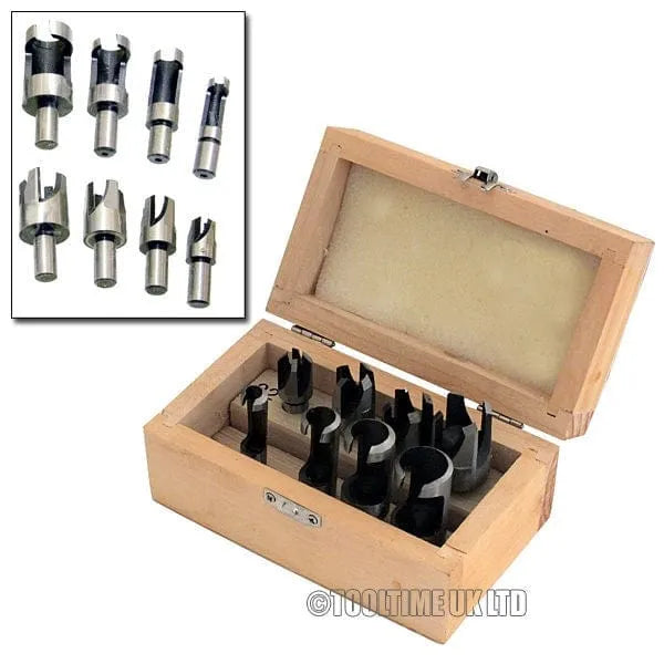 tooltime 8 PCE WOOD PLUG HOLE CUTTER SET DOWEL MAKER CUTTING TOOLS 10mm SHANK DRILL BITS