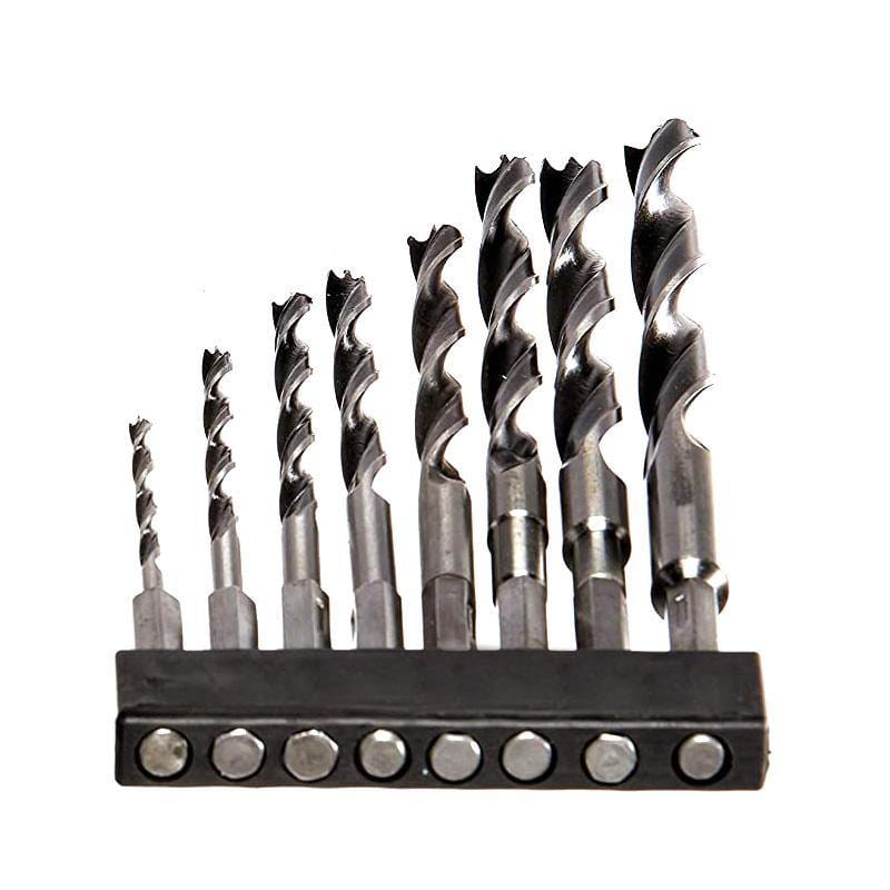 tooltime 8Pc Carbon Steel Wood Twist Drill Bit Set With 1/4" Hex Shanks 3Mm - 10Mm Bits