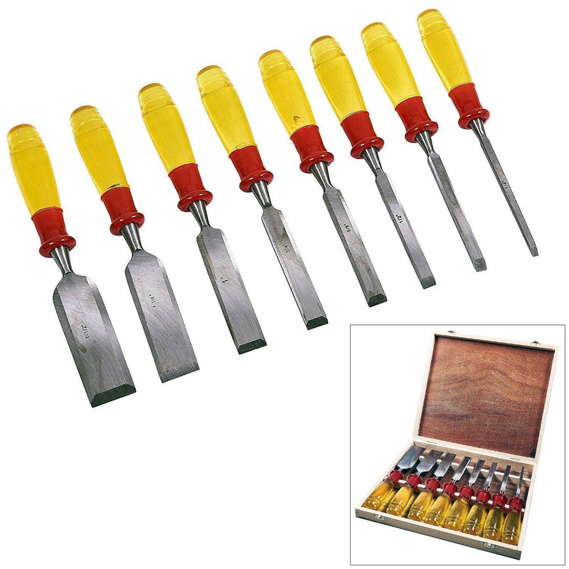 tooltime 8PC WOOD CHISELS SET SPLIT PROOF HANDLES WOODWORKING CARVING TOOLS + WOODEN CASE