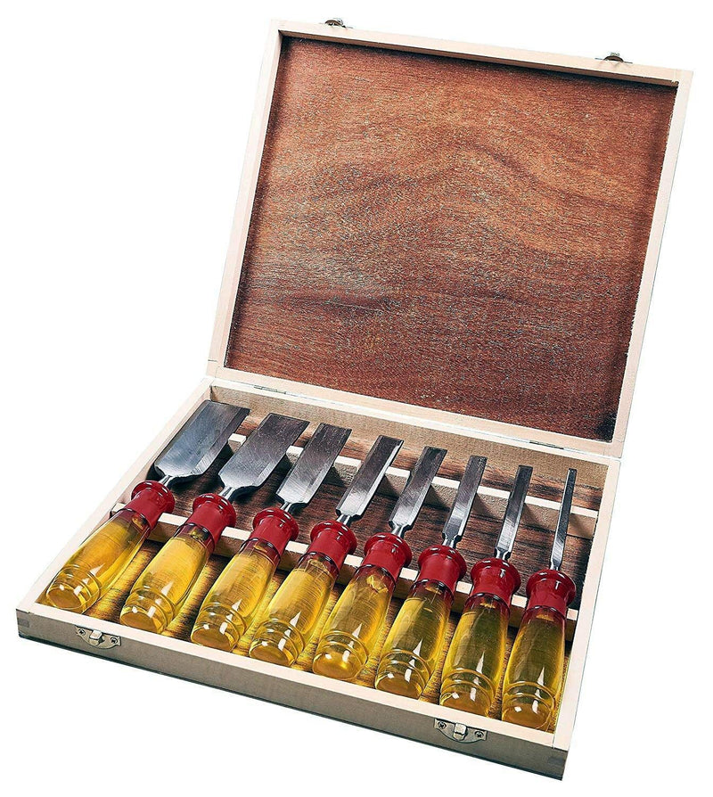 tooltime 8PC WOOD CHISELS SET SPLIT PROOF HANDLES WOODWORKING CARVING TOOLS + WOODEN CASE
