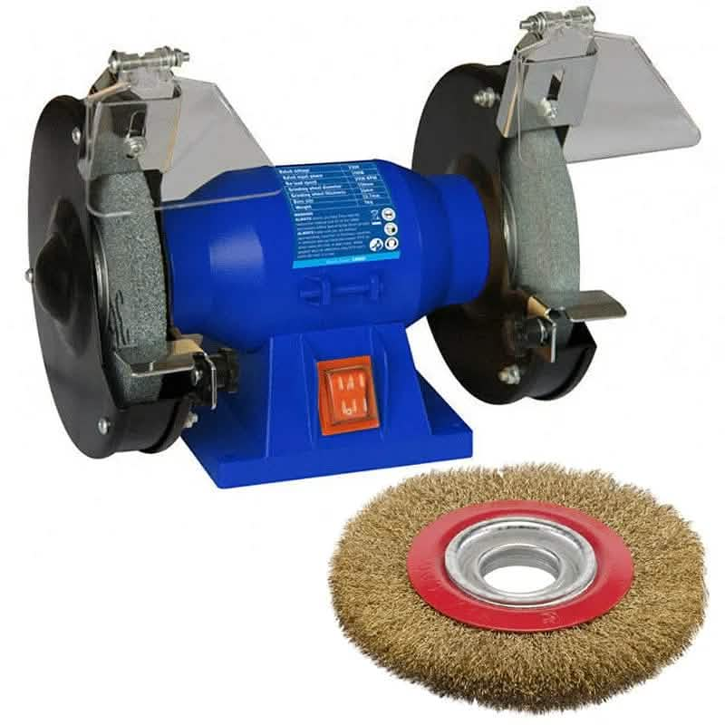 tooltime Bench Grinder 150W Electric Twin Bench Grinder & Polisher c/w 2 x Grinding Wheels + Wire Brush