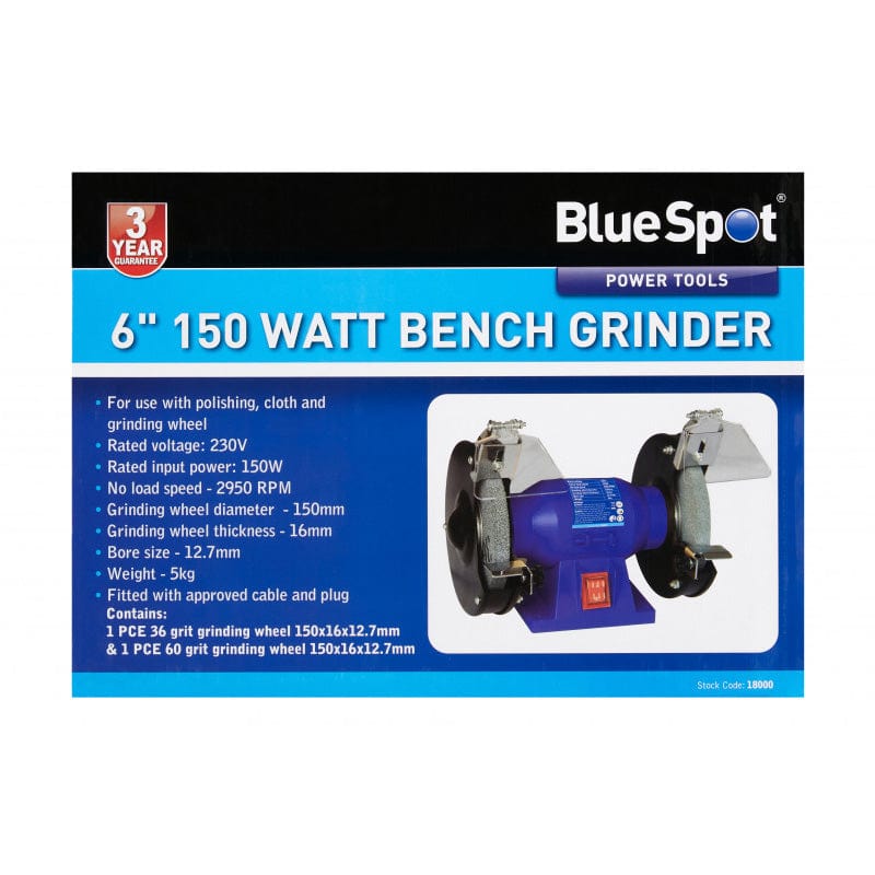 tooltime Bench Grinder 150W Electric Twin Bench Grinder & Polisher c/w 2 x Grinding Wheels + Wire Brush