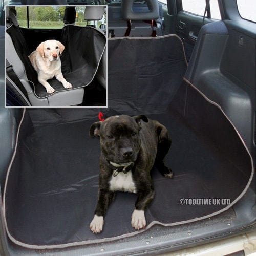 tooltime Black Grey 2-In-1 Waterproof Car Rear Back Seat Cover Pet Protector & Boot Mat