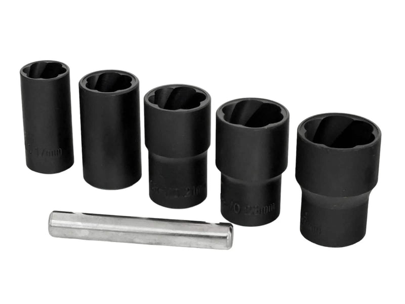 tooltime.co.uk 1/2" Dr. Socket 1/2" Dr. Grip & Twist Socket Set | 6pc Locking Wheel Nut Removers for Damaged Rounded Bolts