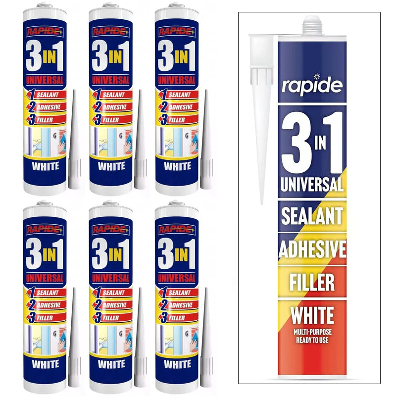 tooltime.co.uk 3-in-1 Sealant, Adhesive and Filler 6 x Rapide Universal 3-in-1 Sealant Adhesive and Filler | White - 260ml Cartridges