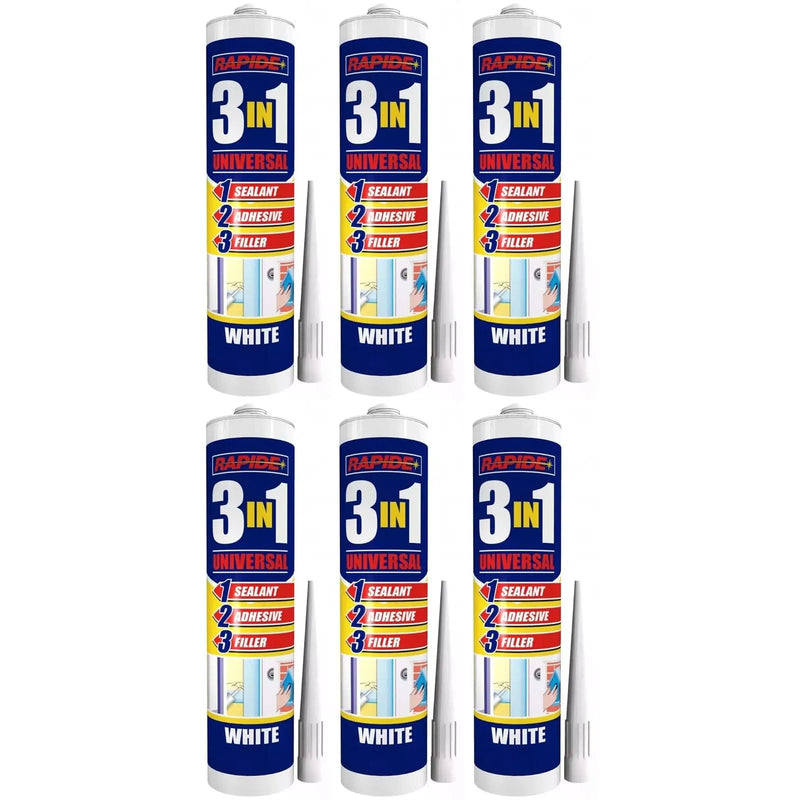 tooltime.co.uk 3-in-1 Sealant, Adhesive and Filler 6 x Rapide Universal 3-in-1 Sealant Adhesive and Filler | White - 260ml Cartridges