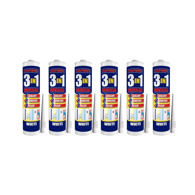 tooltime.co.uk 3-in-1 Sealant, Adhesive and Filler 6 x Rapide Universal 3-in-1 Sealant Adhesive and Filler | White - 260ml Cartridges
