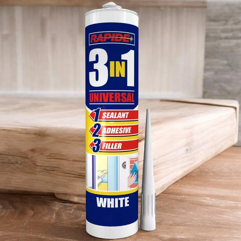 tooltime.co.uk 3-in-1 Sealant, Adhesive and Filler 6 x Rapide Universal 3-in-1 Sealant Adhesive and Filler | White - 260ml Cartridges