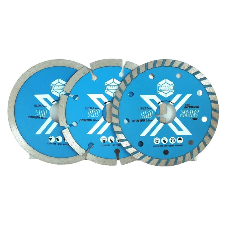 tooltime.co.uk 3 Pack Diamond Cutting Discs 115mm 4.5" Angle Grinder Masonry Stone 22.2mm Bore