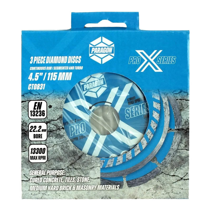 tooltime.co.uk 3 Pack Diamond Cutting Discs 115mm 4.5" Angle Grinder Masonry Stone 22.2mm Bore