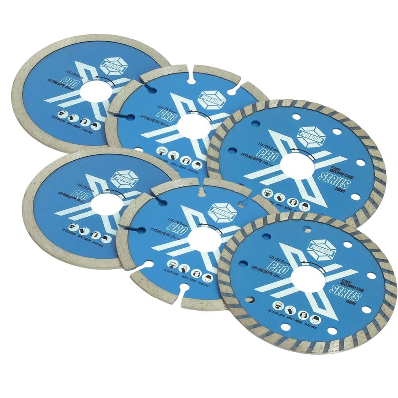 tooltime.co.uk Angle Grinder Diamond Cutting Discs Pack of 6 Diamond Cutting Discs 115mm 4.5" Angle Grinder Masonry Stone 22.2mm Bore