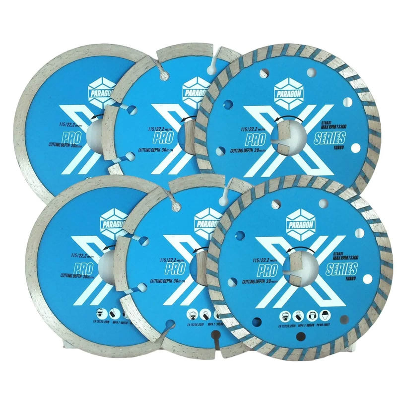 tooltime.co.uk Angle Grinder Diamond Cutting Discs Pack of 6 Diamond Cutting Discs 115mm 4.5" Angle Grinder Masonry Stone 22.2mm Bore