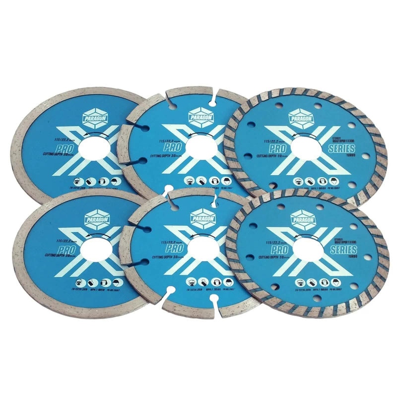 tooltime.co.uk Angle Grinder Diamond Cutting Discs Pack of 6 Diamond Cutting Discs 115mm 4.5" Angle Grinder Masonry Stone 22.2mm Bore