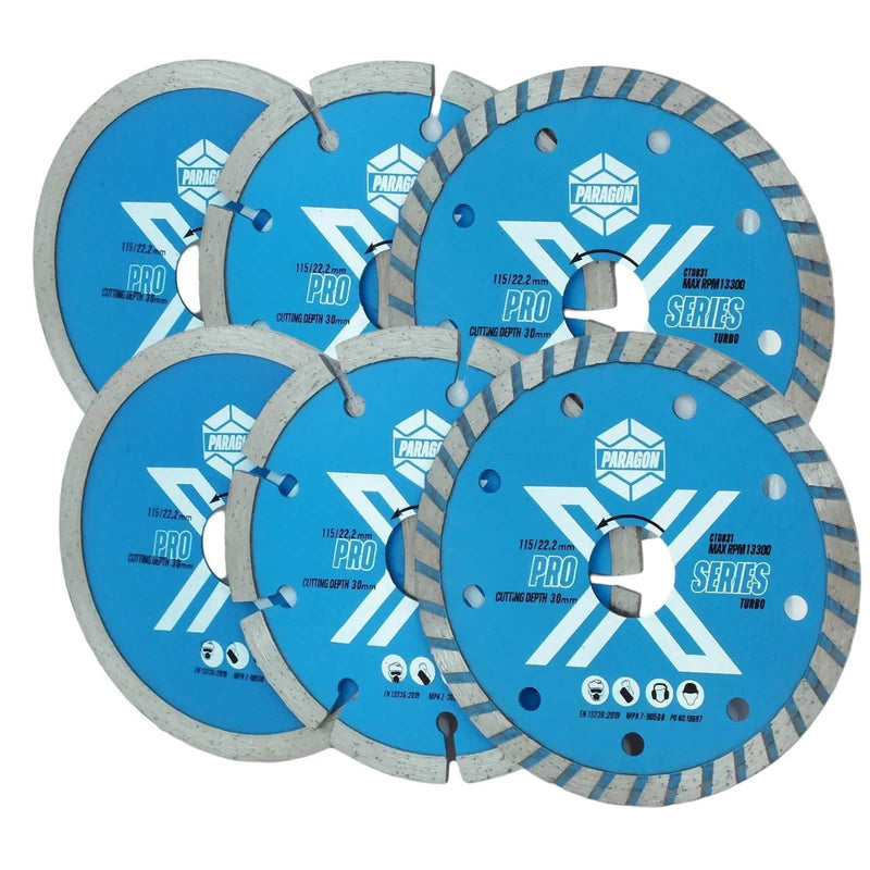 tooltime.co.uk Angle Grinder Diamond Cutting Discs Pack of 6 Diamond Cutting Discs 115mm 4.5" Angle Grinder Masonry Stone 22.2mm Bore