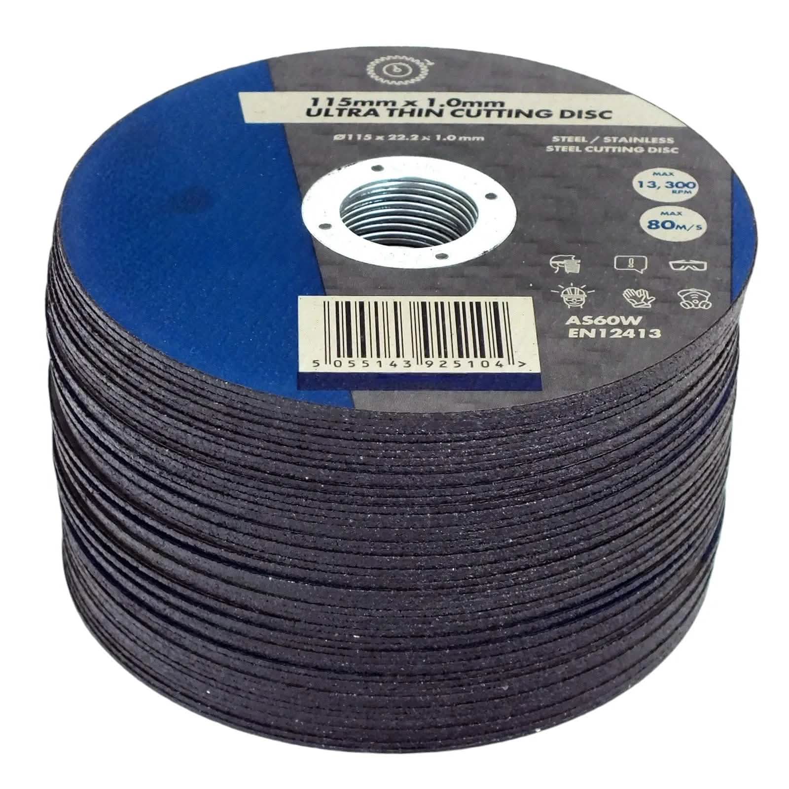 tooltime.co.uk Angle Grinder Discs Pack of 50 Ultra Thin Cutting Discs for Steel and Stainless Steel | 1 x 115 x 22.2mm | Includes Storage Tin