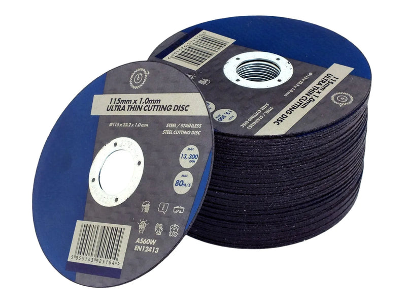 tooltime.co.uk Angle Grinder Discs Pack of 50 Ultra Thin Cutting Discs for Steel and Stainless Steel | 1 x 115 x 22.2mm | Includes Storage Tin