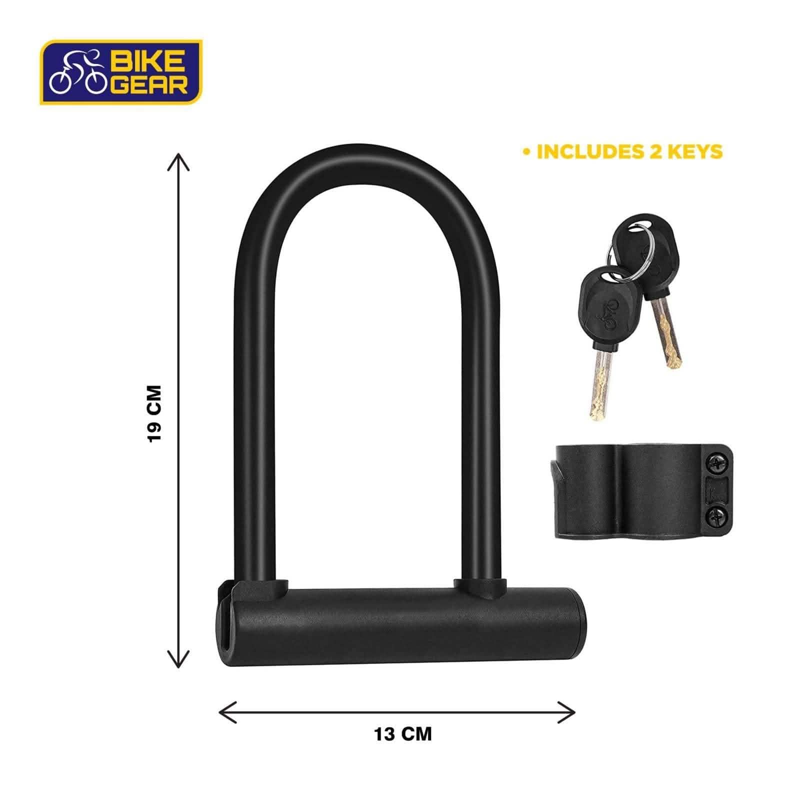 tooltime.co.uk Bike Lock and Cable U-Shaped Bike Lock + 2.5m Steel Security Cable Bracket & 2 Keys