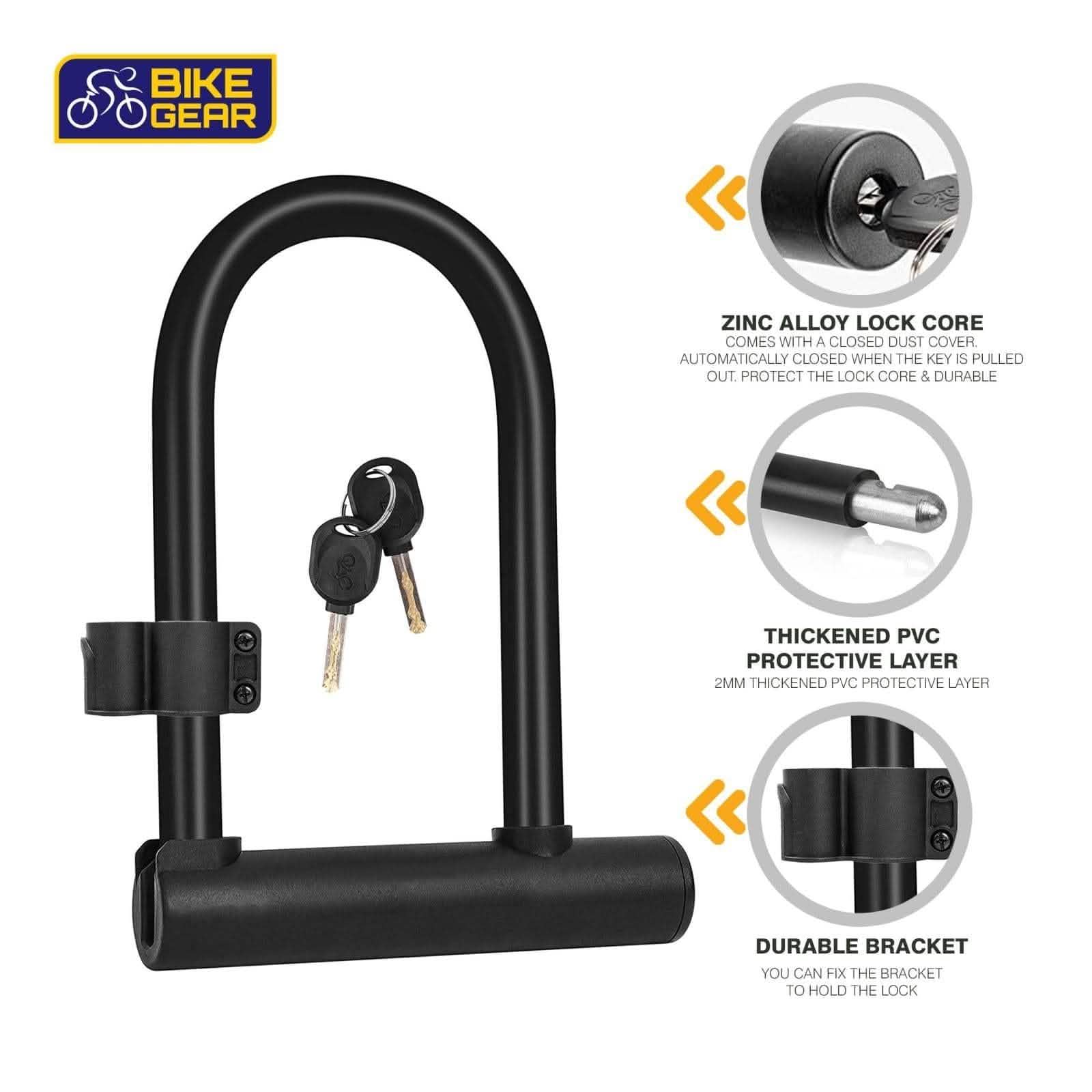 tooltime.co.uk Bike Lock and Cable U-Shaped Bike Lock + 2.5m Steel Security Cable Bracket & 2 Keys