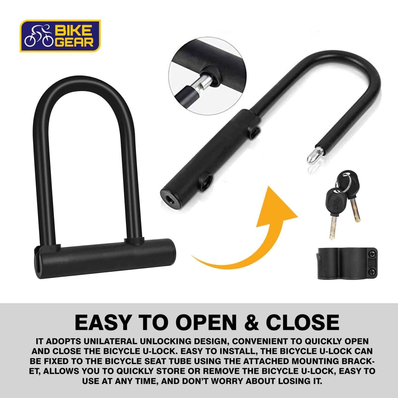 tooltime.co.uk Bike Lock and Cable U-Shaped Bike Lock + 2.5m Steel Security Cable Bracket & 2 Keys