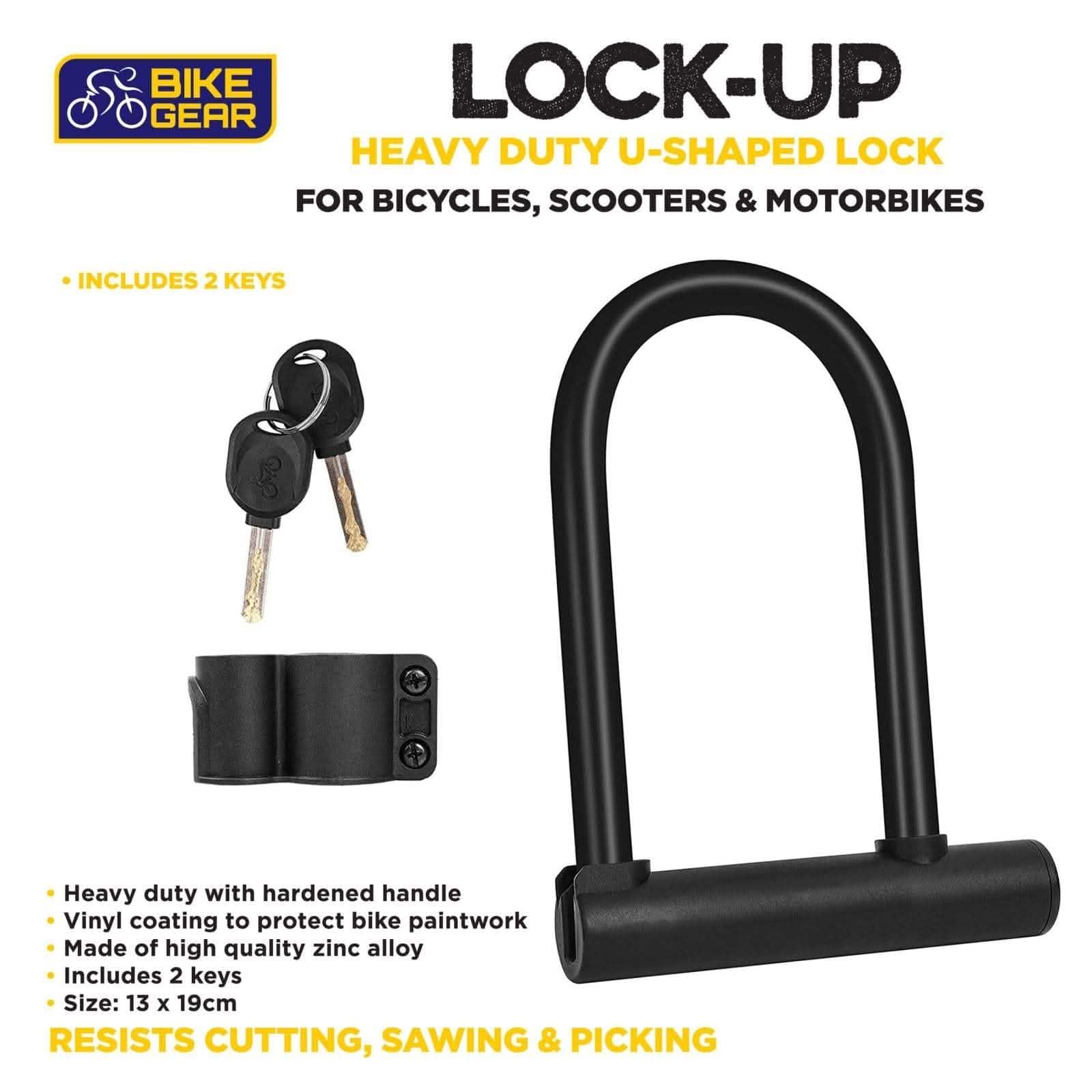 tooltime.co.uk Bike Lock and Cable U-Shaped Bike Lock + 2.5m Steel Security Cable Bracket & 2 Keys
