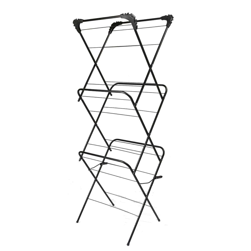 tooltime.co.uk Clothes Airer 3 Tier Laundry Airer Folding Clothes Horse plus 20 Pegs | Black or Silver