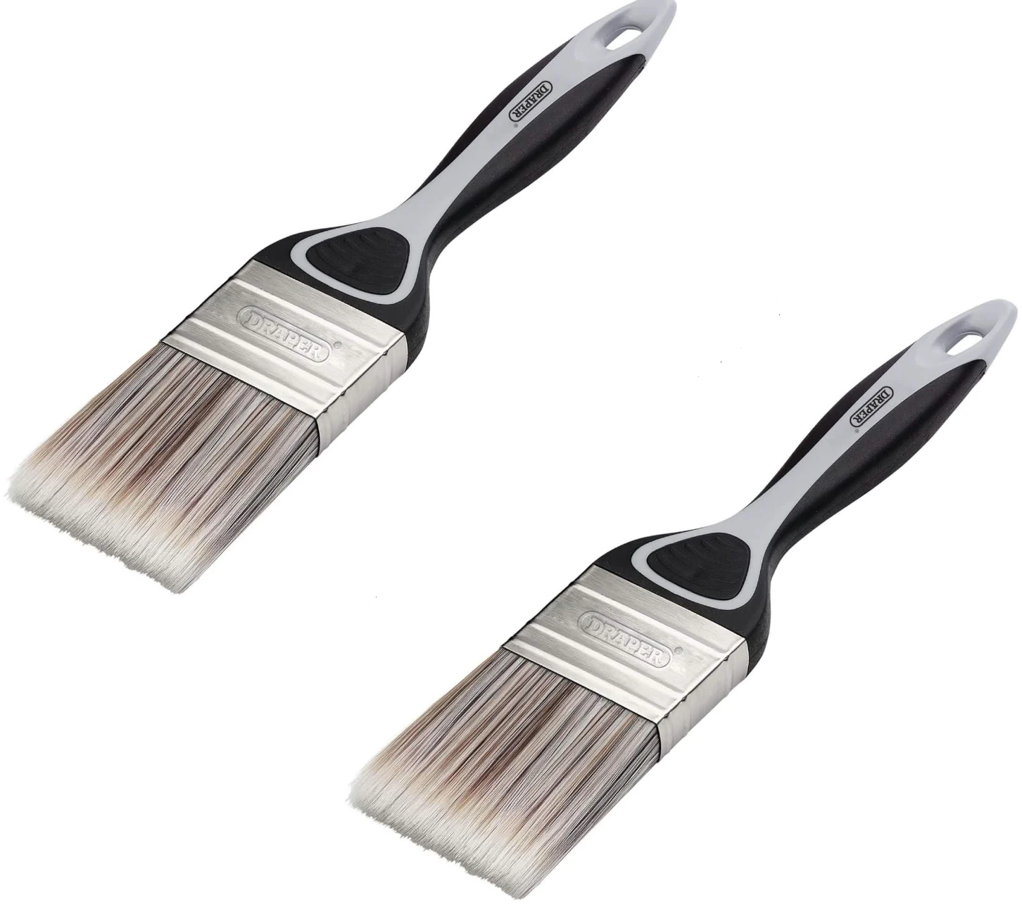 tooltime.co.uk 2-pack of 50mm Draper flat paint brushes with polyester bristles and ergonomic soft grip handles