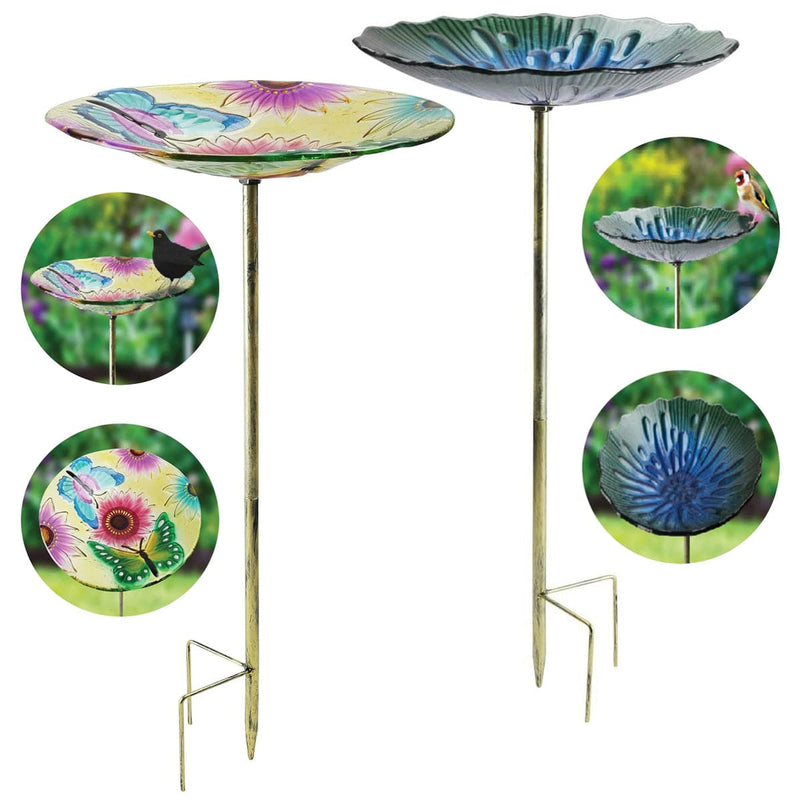 tooltime.co.uk Glass Bird Bath Glass Garden Bird Bath Outdoor Freestanding Water Dish - Choice of Designs
