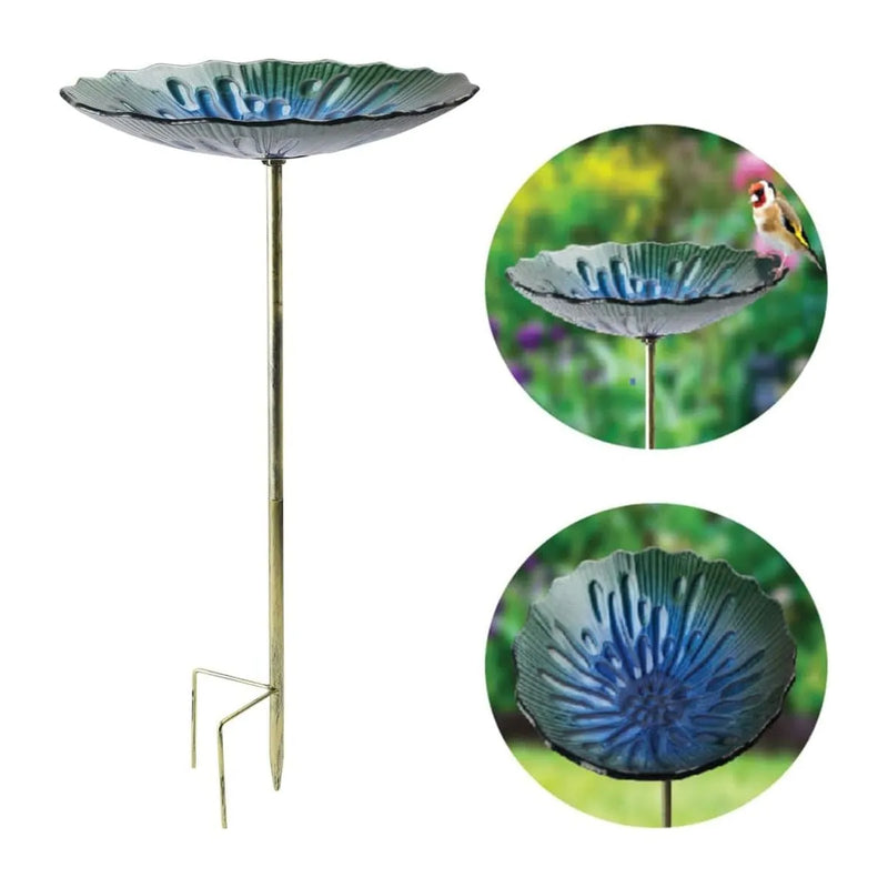 tooltime.co.uk Glass Bird Bath Glass Garden Bird Bath Outdoor Freestanding Water Dish - Choice of Designs