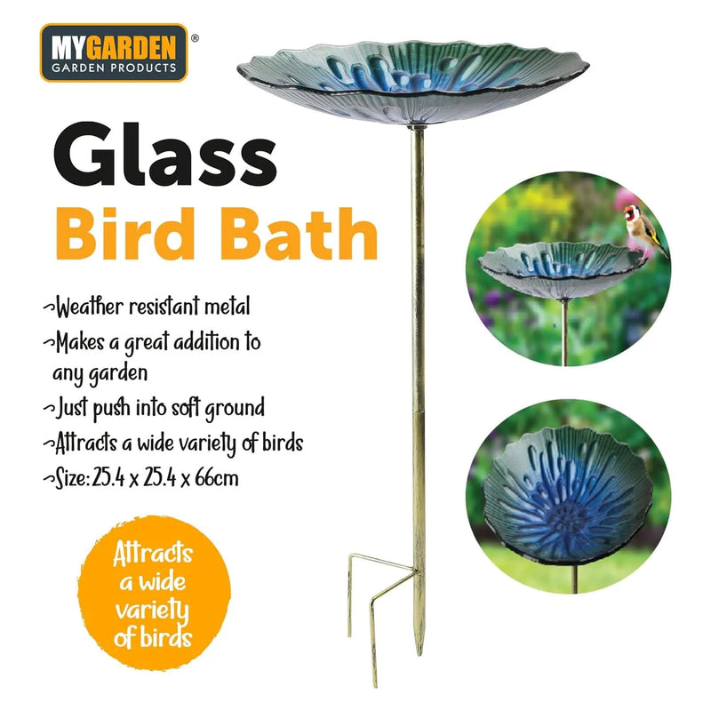 tooltime.co.uk Glass Bird Bath Glass Garden Bird Bath Outdoor Freestanding Water Dish - Choice of Designs