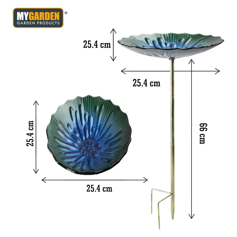 tooltime.co.uk Glass Bird Bath Glass Garden Bird Bath Outdoor Freestanding Water Dish - Choice of Designs