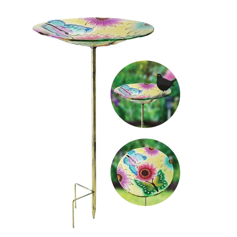 tooltime.co.uk Glass Bird Bath Glass Garden Bird Bath Outdoor Freestanding Water Dish - Choice of Designs