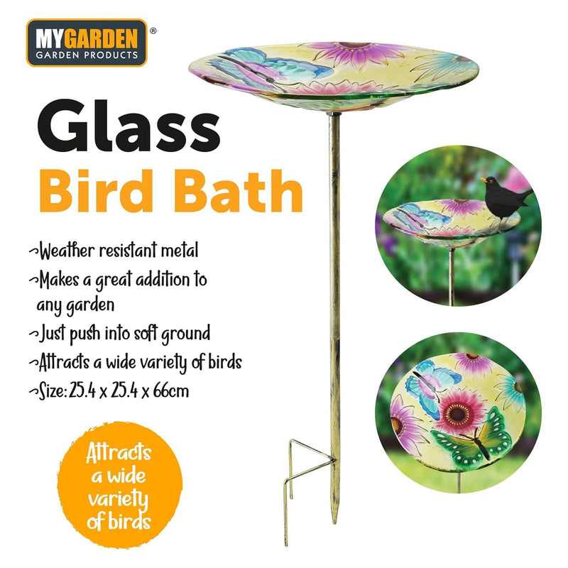 tooltime.co.uk Glass Bird Bath Glass Garden Bird Bath Outdoor Freestanding Water Dish - Choice of Designs