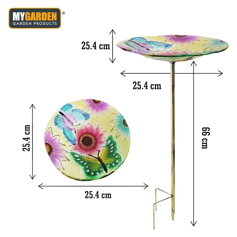 tooltime.co.uk Glass Bird Bath Glass Garden Bird Bath Outdoor Freestanding Water Dish - Choice of Designs